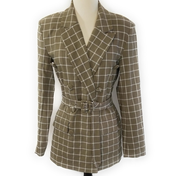 LOVERS + FRIENDS NWT Womens Kyrie Belted Blazer Jacket in Olive Plaid Size M - Picture 5 of 13